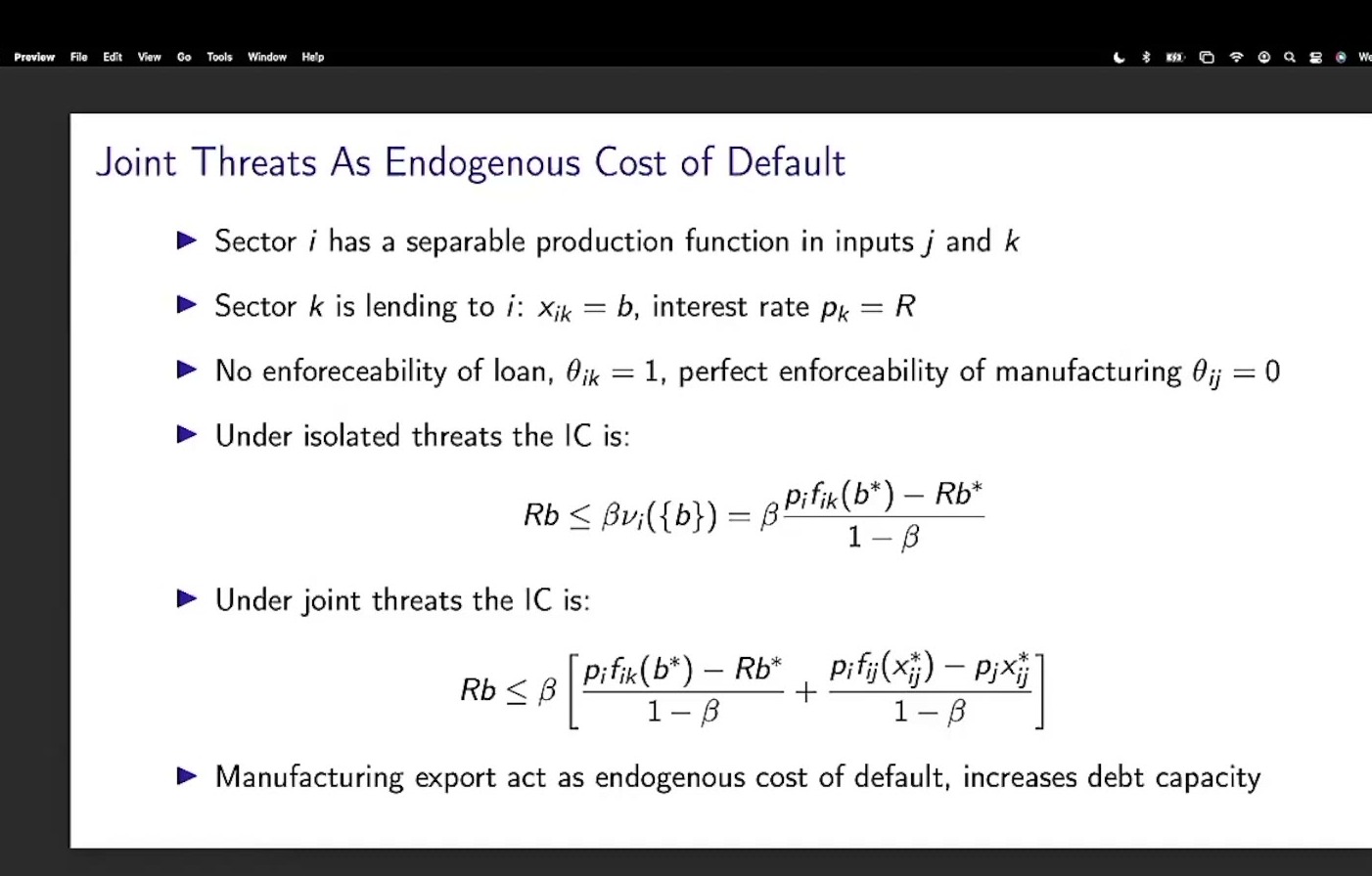 Joint threats as endogenous cost of default, Hoover slide