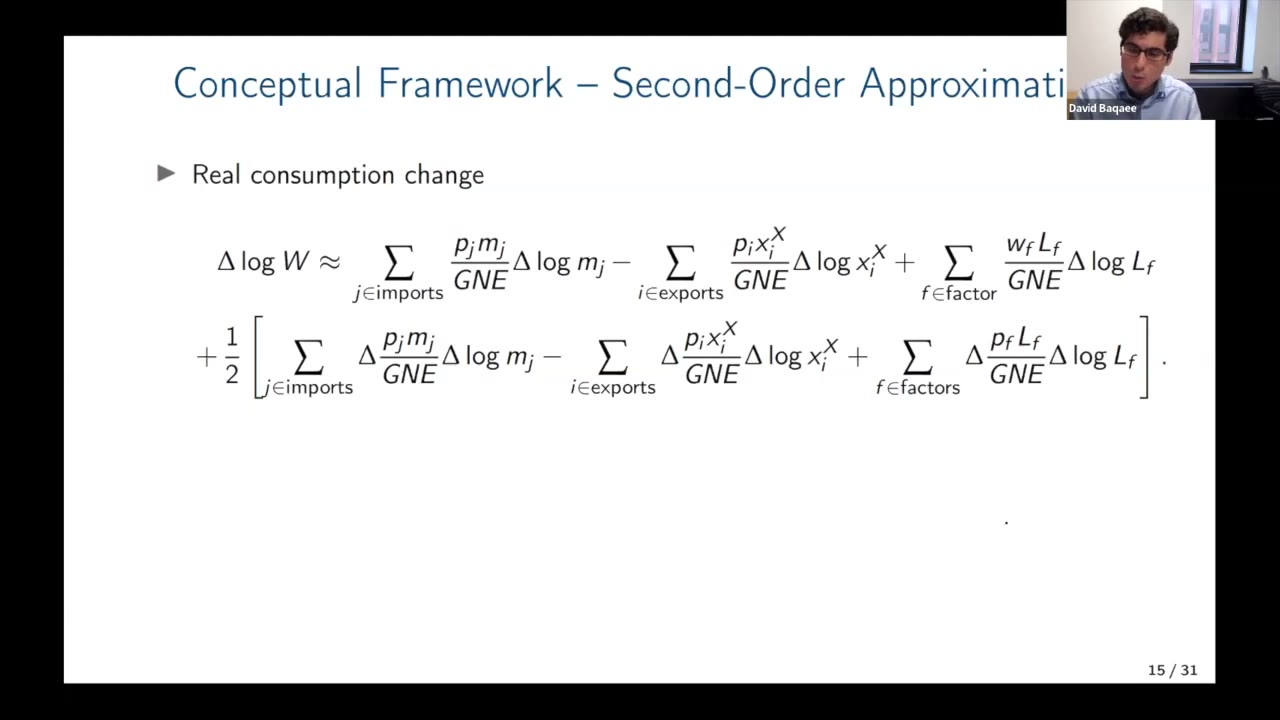 Baqaee’s slide of the second-order sufficient-statistics formula for real consumption